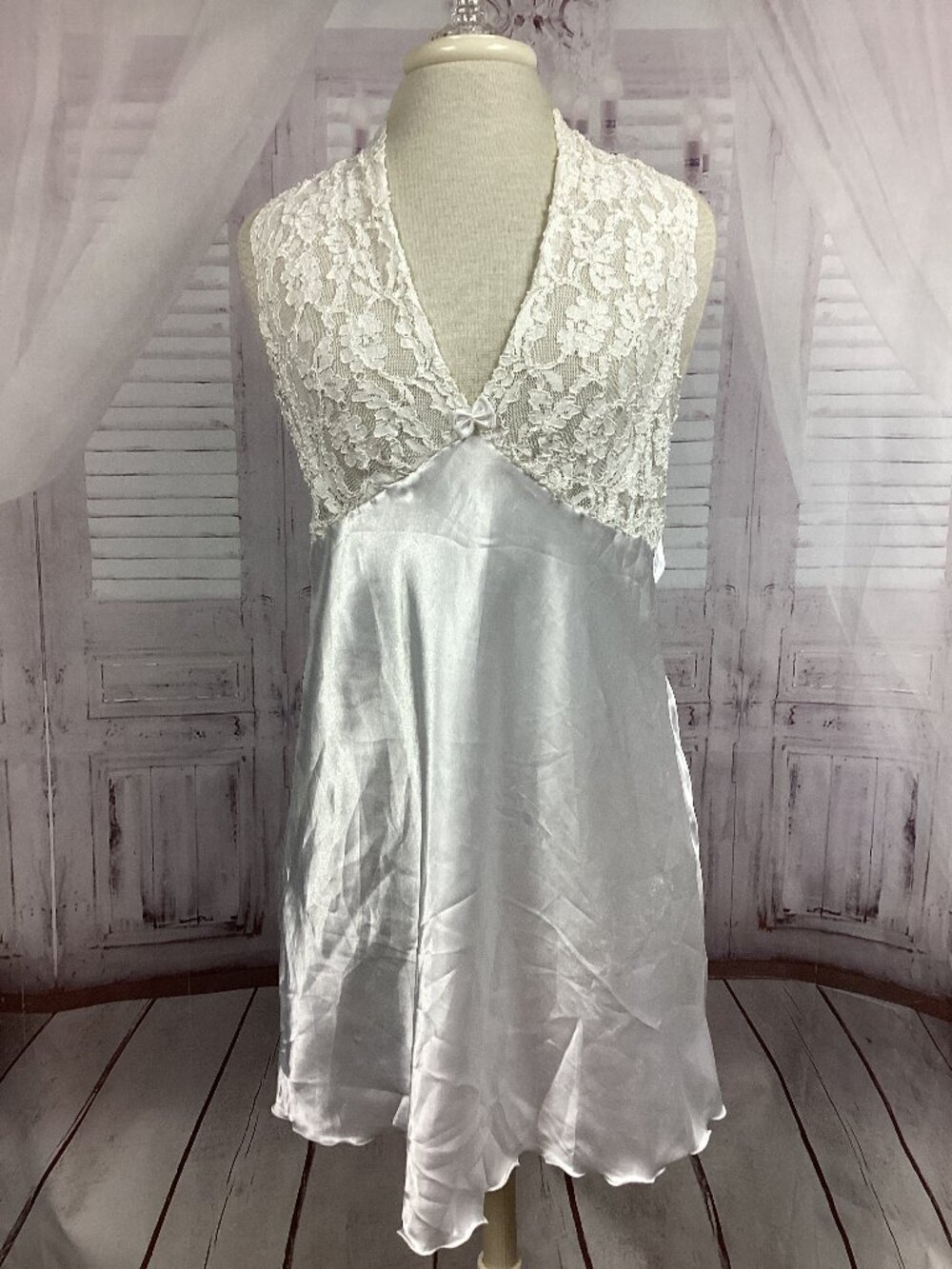 Colesce Couture Lingerie White Satin Chemise Nightie Nightgown Halter M